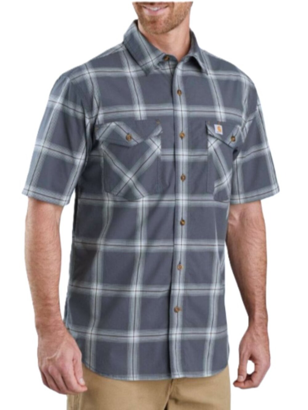 CARHARTT Men's Relaxed Fit Short Sleeve Plaid Shirt. Plus Size 2XL